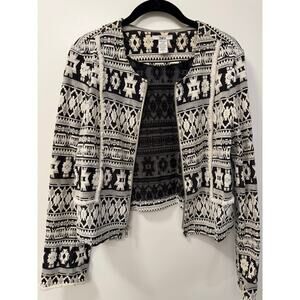 Bar III Jacket Women's L White Cotton Full Zip Aztec Southwestern Office Stretch